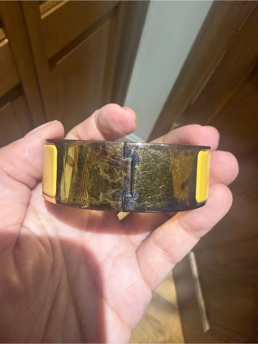 Hermes Yellow Enamel H Cuff Bracelet